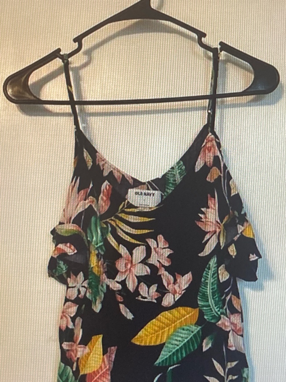 Old Navy Black Tropical Floral Ruffle Cami Top